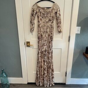 Faeriesty Gold Floral Sequined Mermaid Dress XS